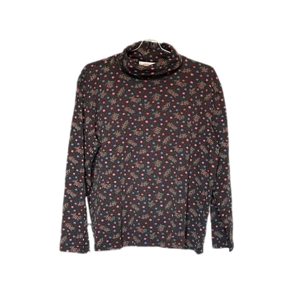 Talbots Black Cotton Turtleneck Long Sleeves Classic Stars Holiday Women’s XL